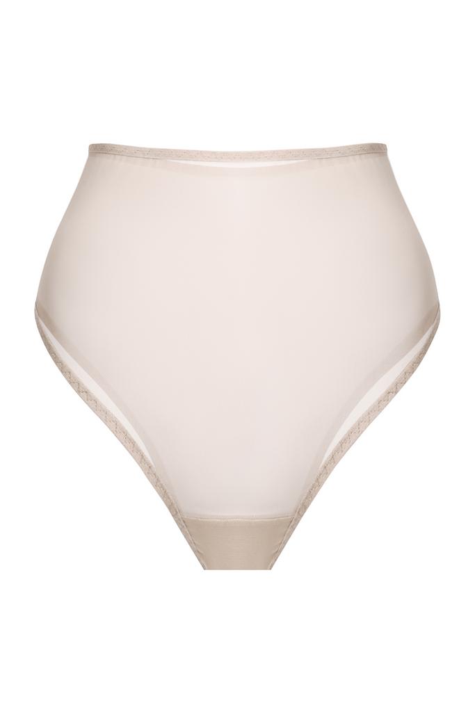бежевые высокие трусы бразильяна из сетки