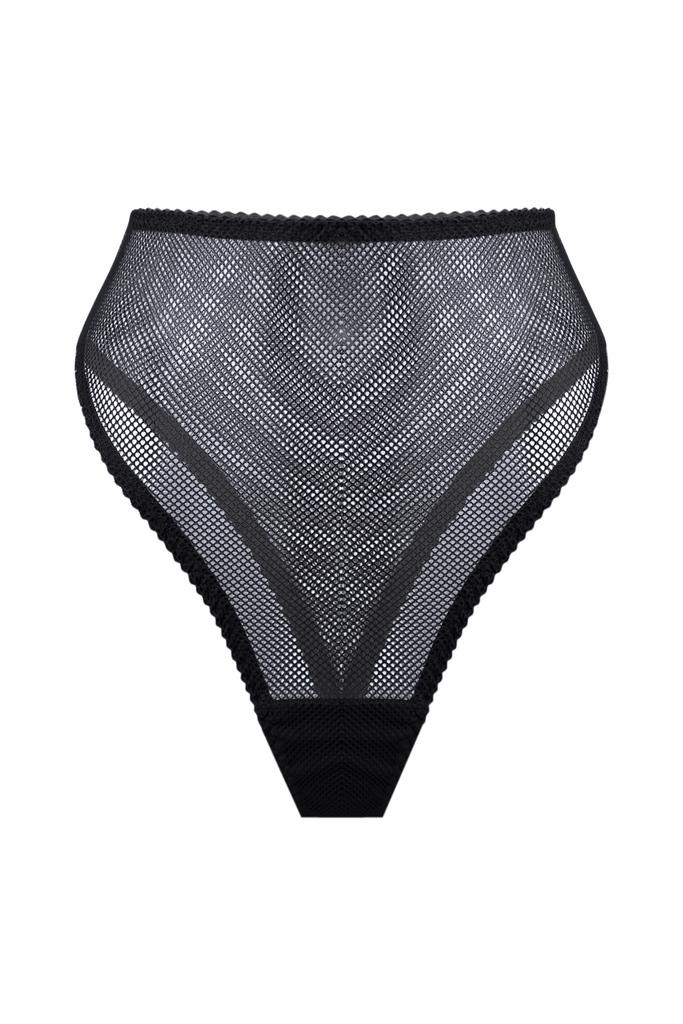 черные высокие трусы бразильяна omut из крупной сетки