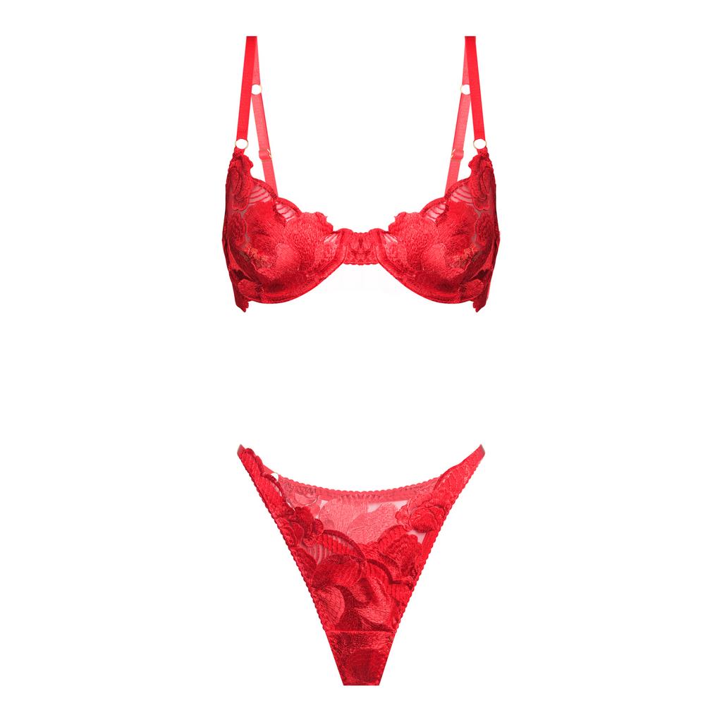 красный комплект insomnia из сетки с вышивкой