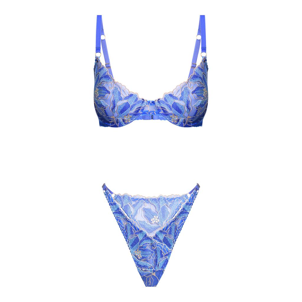 синий комплект insomnia из сетки с вышивкой