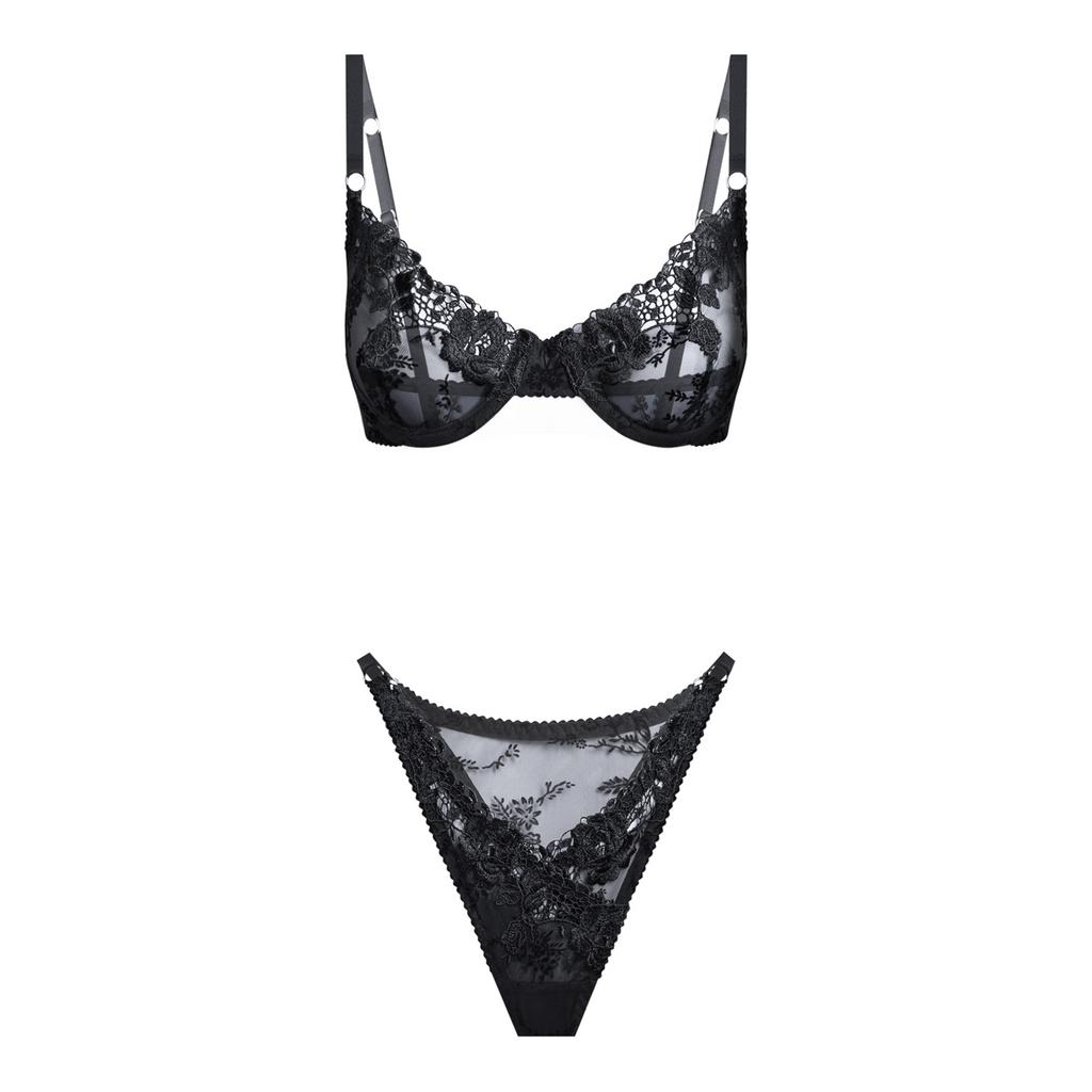 черный комплект insomnia из сетки с вышивкой