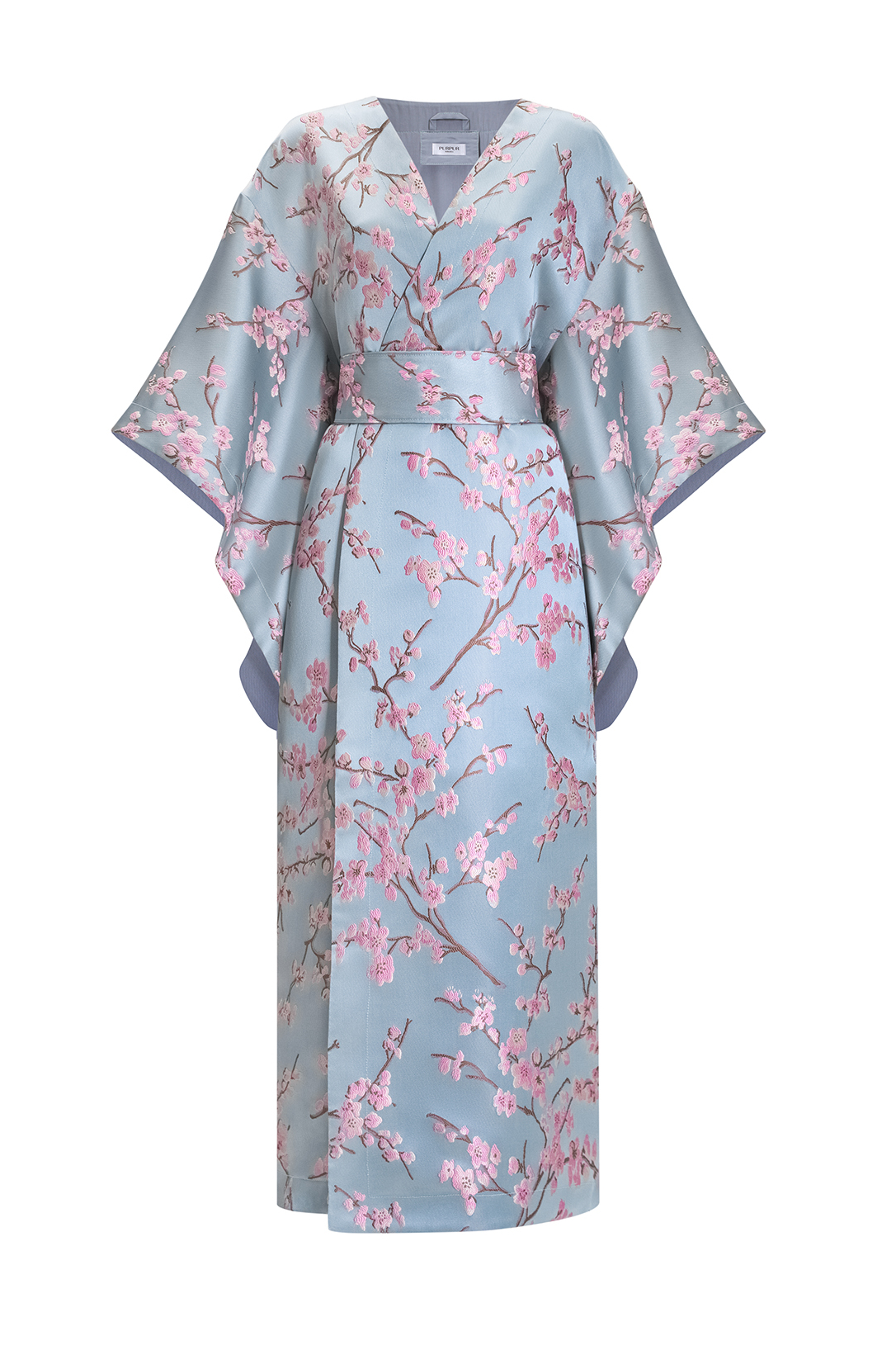 голубое кимоно kyoto из жаккарда с вышивкой