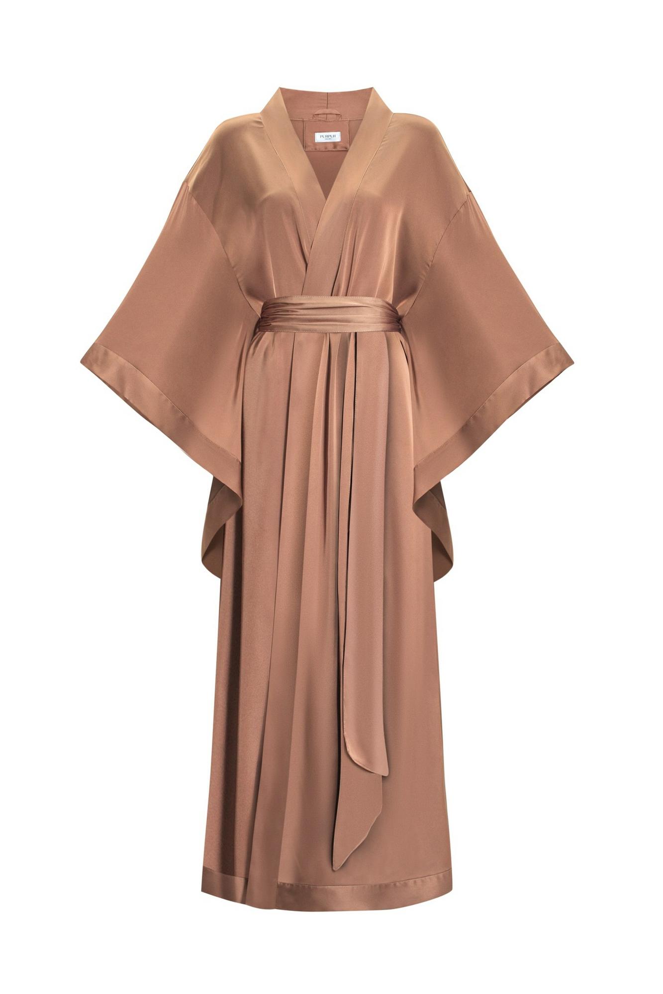 шелковый халат-кимоно в оттенке пралине