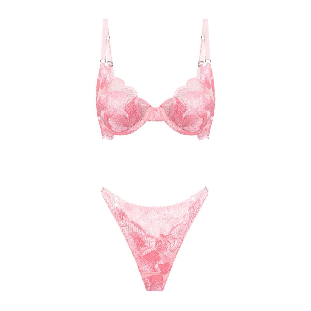 розовый комплект insomnia из сетки с вышивкой