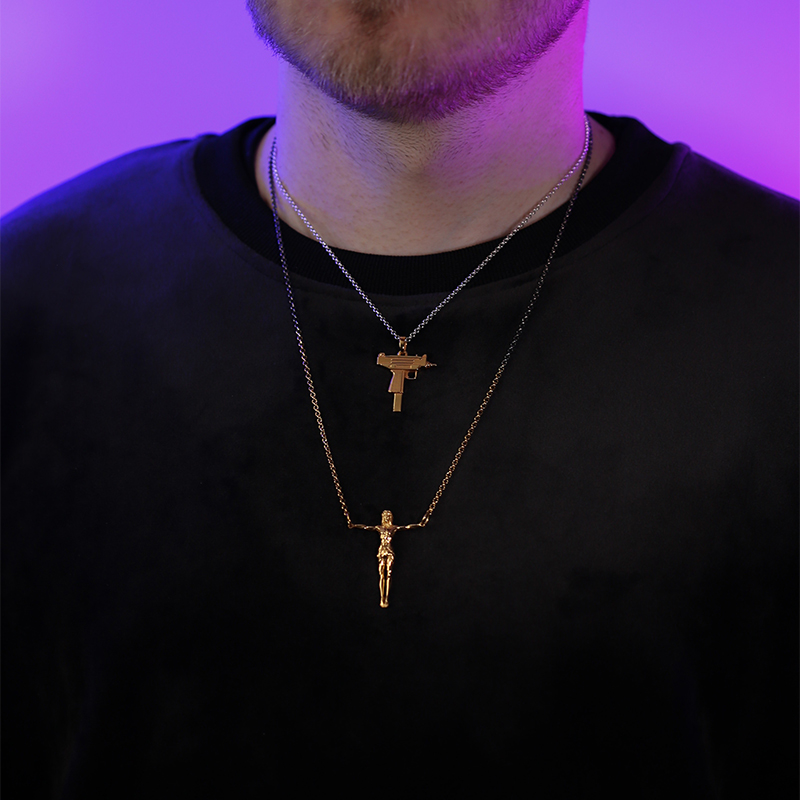 Кулон Пистолет "Узи" в позолоте