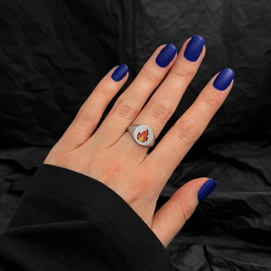 Кольцо печатка с эмодзи "Огонь"