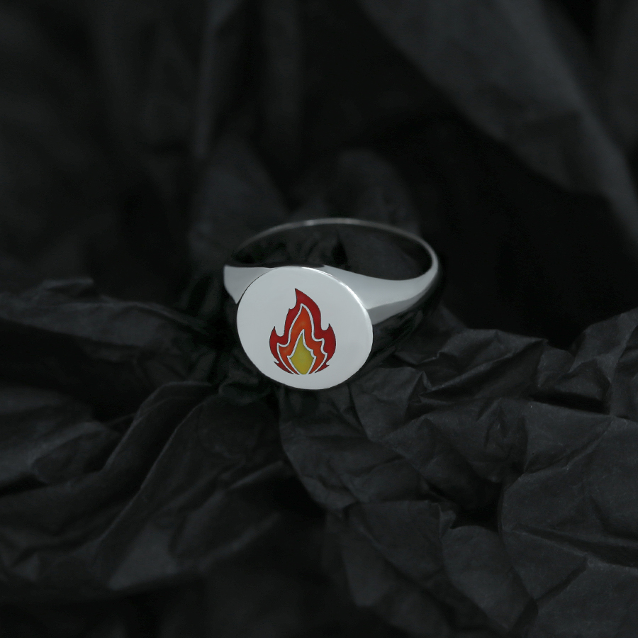 Кольцо печатка с эмодзи "Огонь"