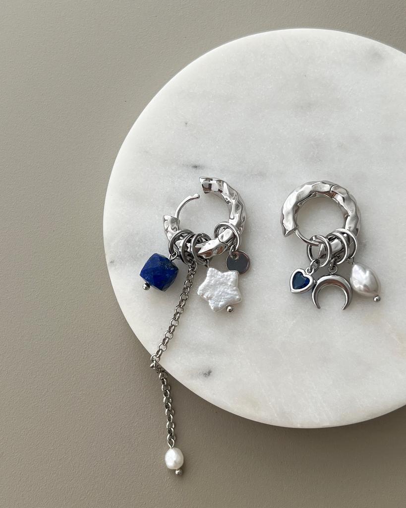 Серьги-основа + набор съёмных подвесок / акцентная  мятая + синий и звезда