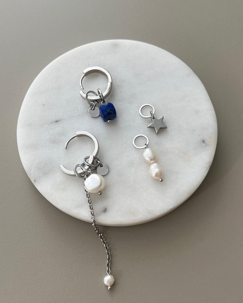 Серьги-основа + набор съёмных подвесок / тонкая гладкая + синий и жемчуг