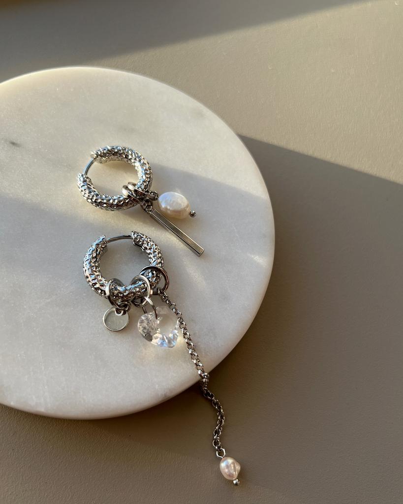 Серьги-основа + набор съёмных подвесок / фактурная 20mm + кристальное сердце и жемчуг