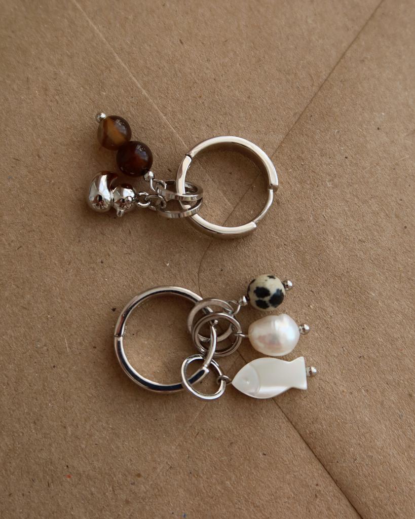 Серьги-основа + набор из 5 съёмных подвесок / перламутровая рыбка + уточка