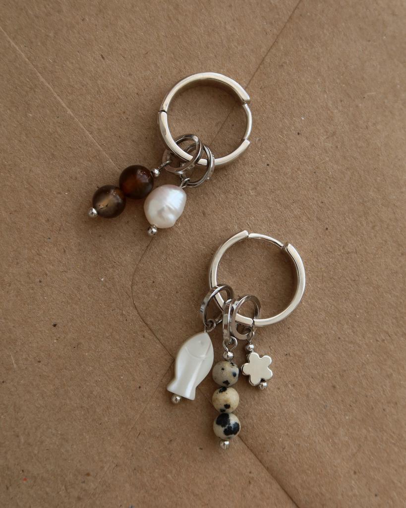 Серьги-основа + 5 съёмных подвесок / перламутровая рыбка + цветочек