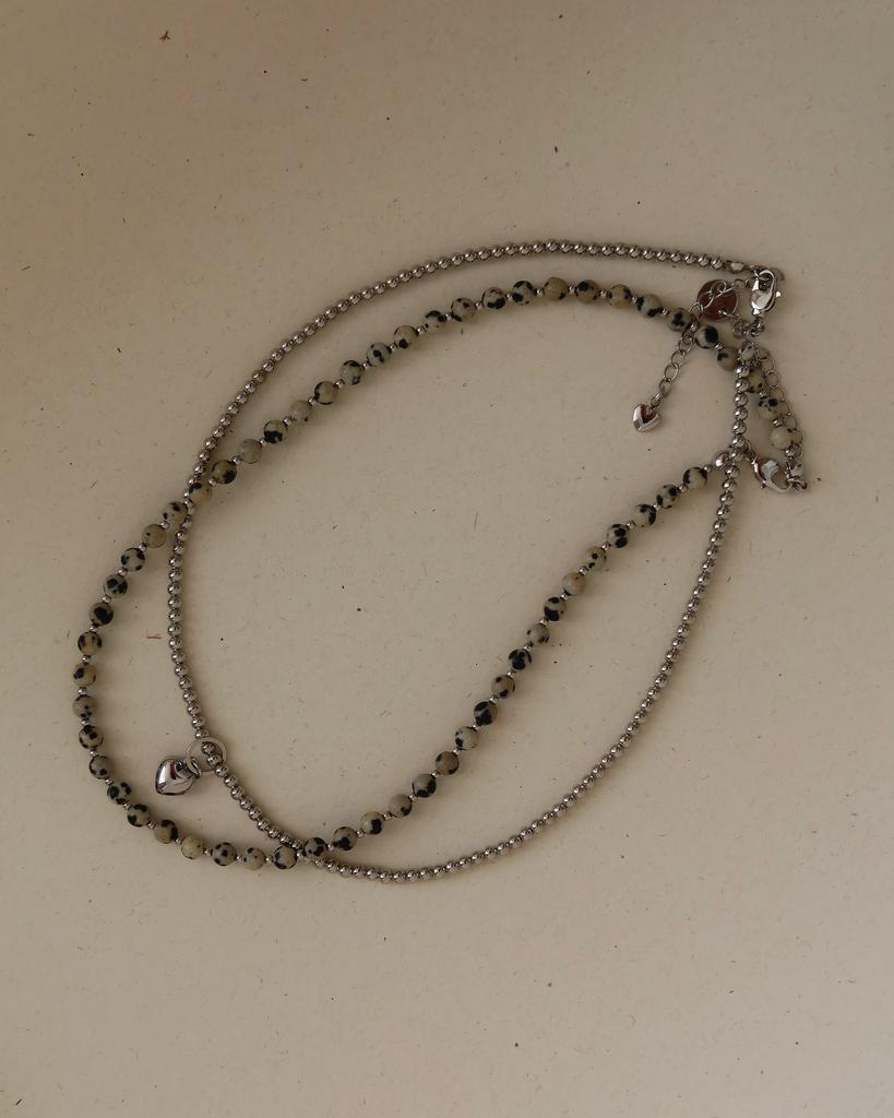 Сет чокеров / яшма далматин + глянцевое сердечко