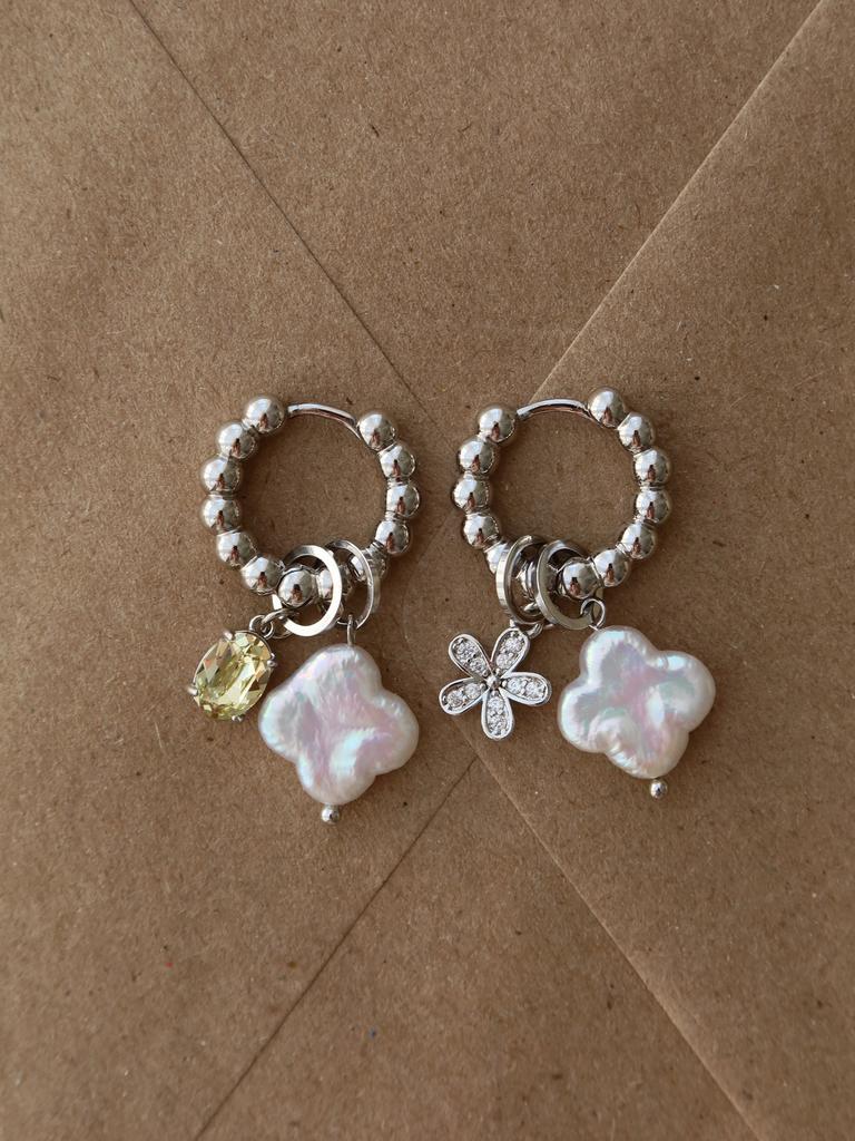 Серьги со съёмными подвесками / клевер + желтый