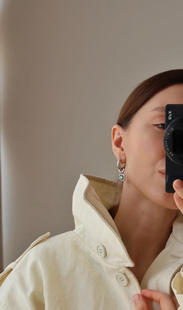 Серьги со съёмными подвесками / квадраты + голубой