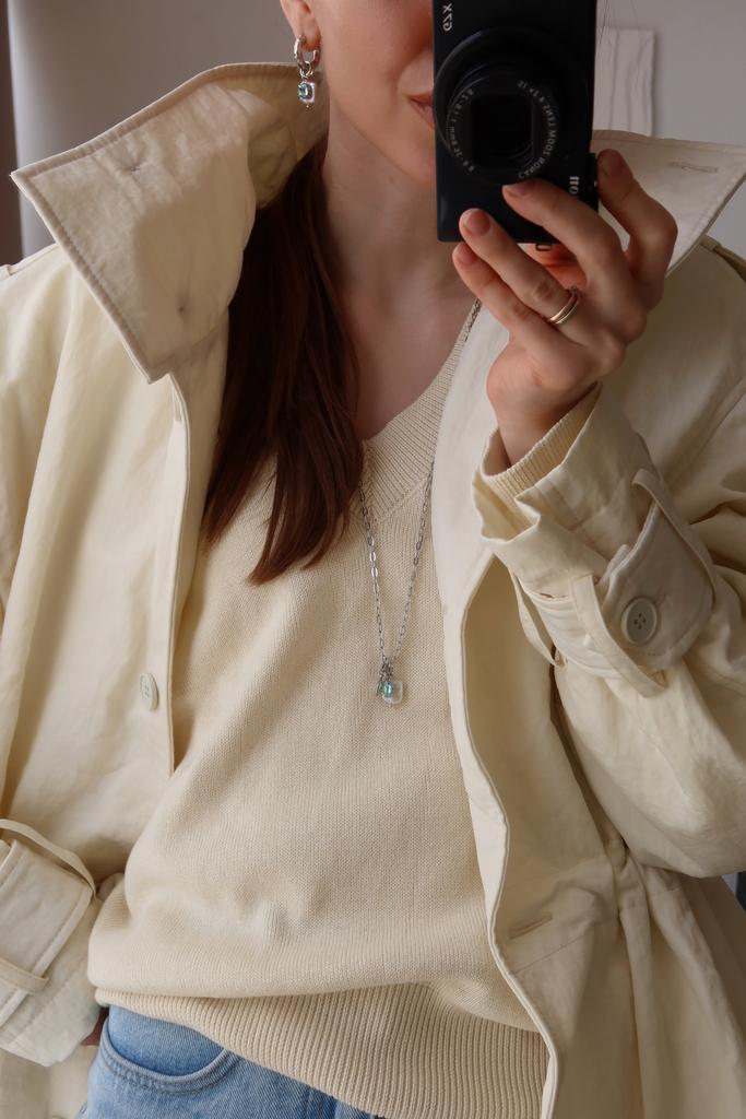 Комплект украшений: серьги + длинная цепь / квадраты + голубой