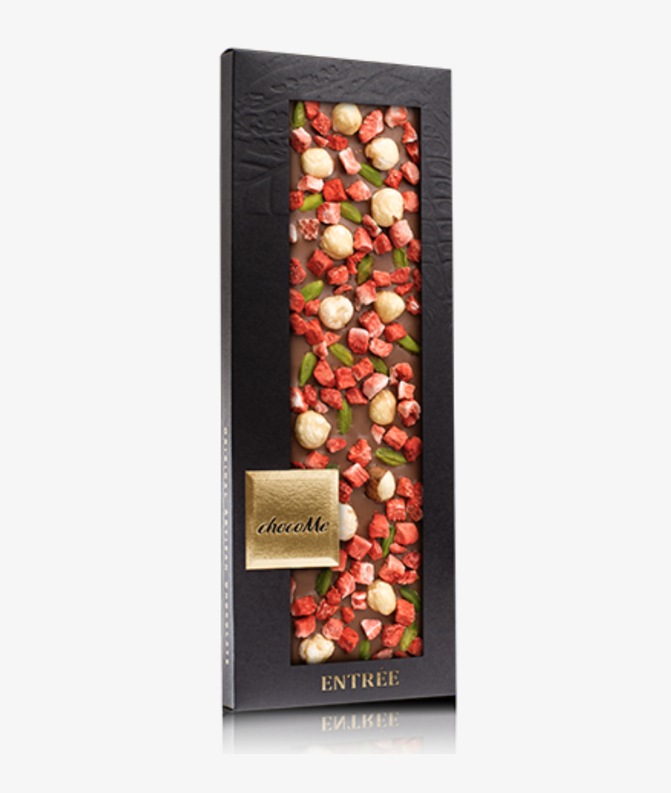 Молочный шоколад: Пьемонтский орех, фисташки бронте, сублимированная клубника MG109