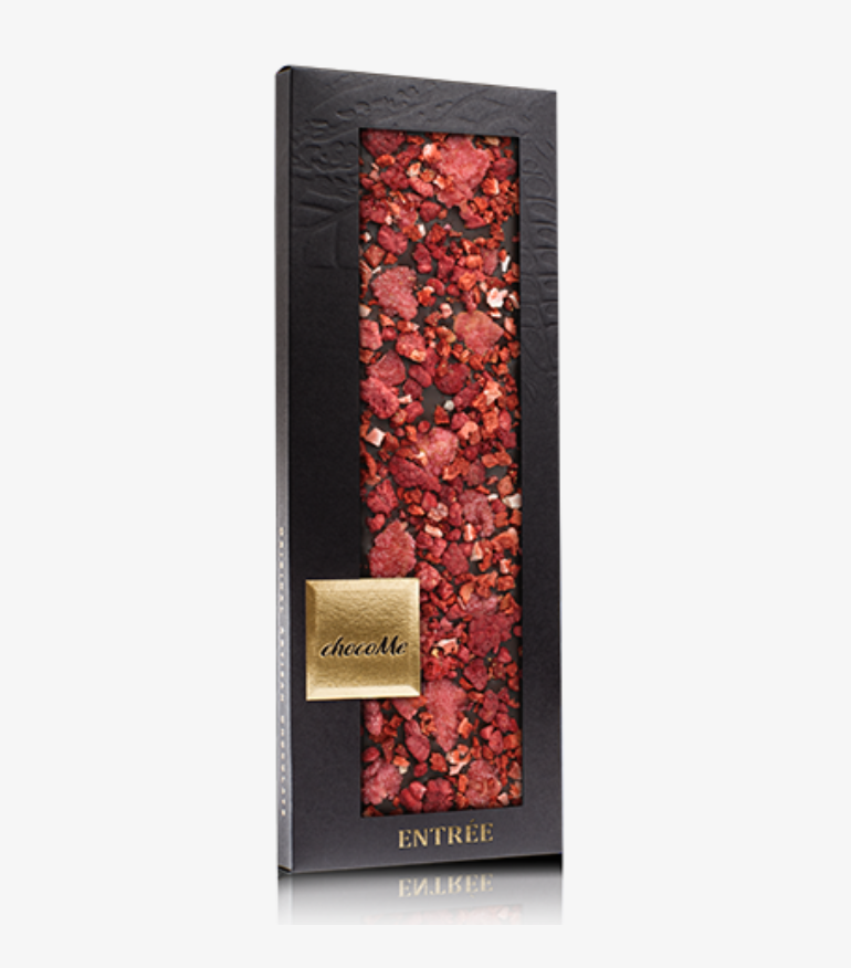 Горький шоколад: засахаренные измельчённые лепестки роз, лиофилизированная малина, лиофилизированная клубники B103