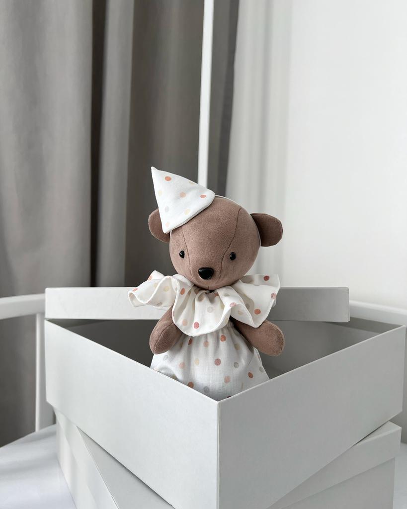 Мишка из двухсторонней замши в штанишках с воротником (мишка в шоколадном цвете)