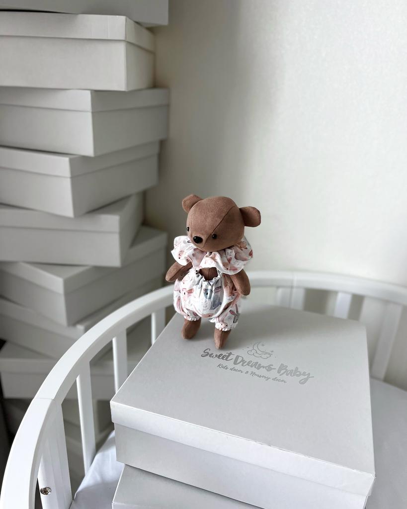 Мишка из двухсторонней замши в штанишках с воротником (мишка в шоколадном цвете)