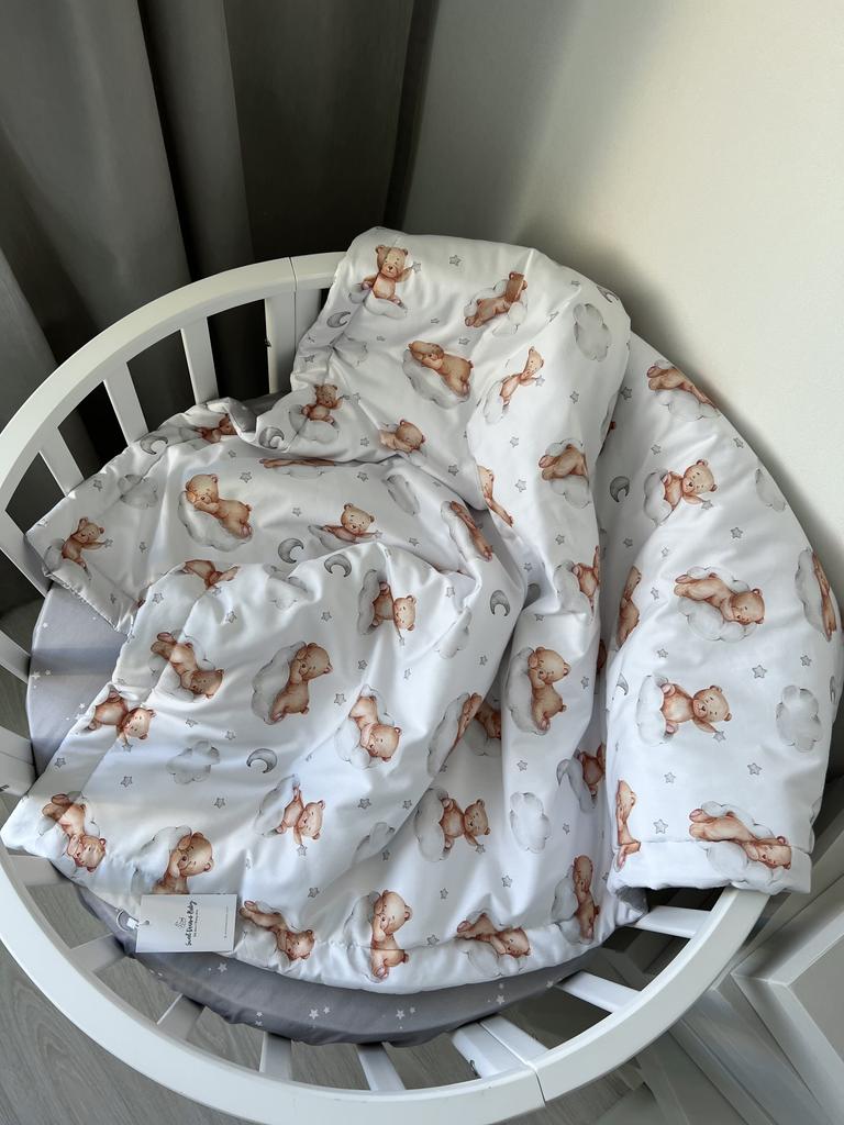 Детское одеяло (мишки на облачке и белый однотон)