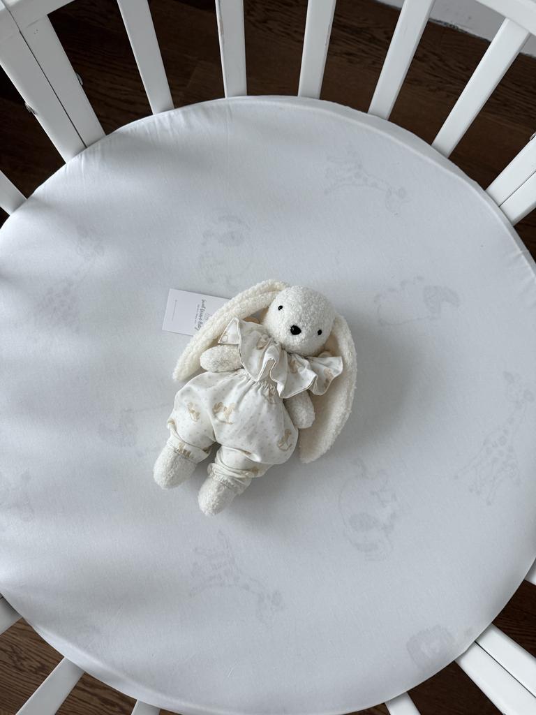 Зайка из букле (барашек) в штанишках с воротником (принт лошадки)