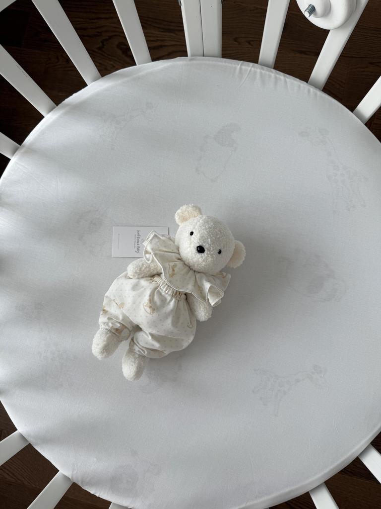 Мишка из букле (барашек) в штанишках с воротником (принт лошадки)