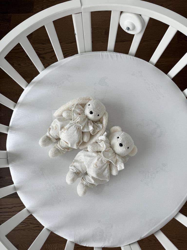 Зайка и мишка из букле (барашек) в штанишках с воротником (принт лошадки)