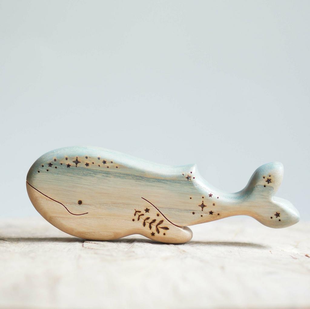 Wooden whale mom toy