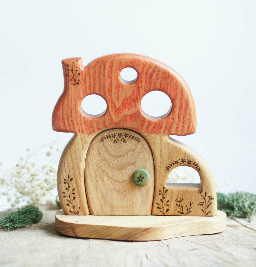 Gnome mushroom house wooden toy