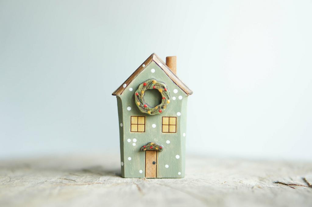 House wooden toy  with snowflakes (painted blue)