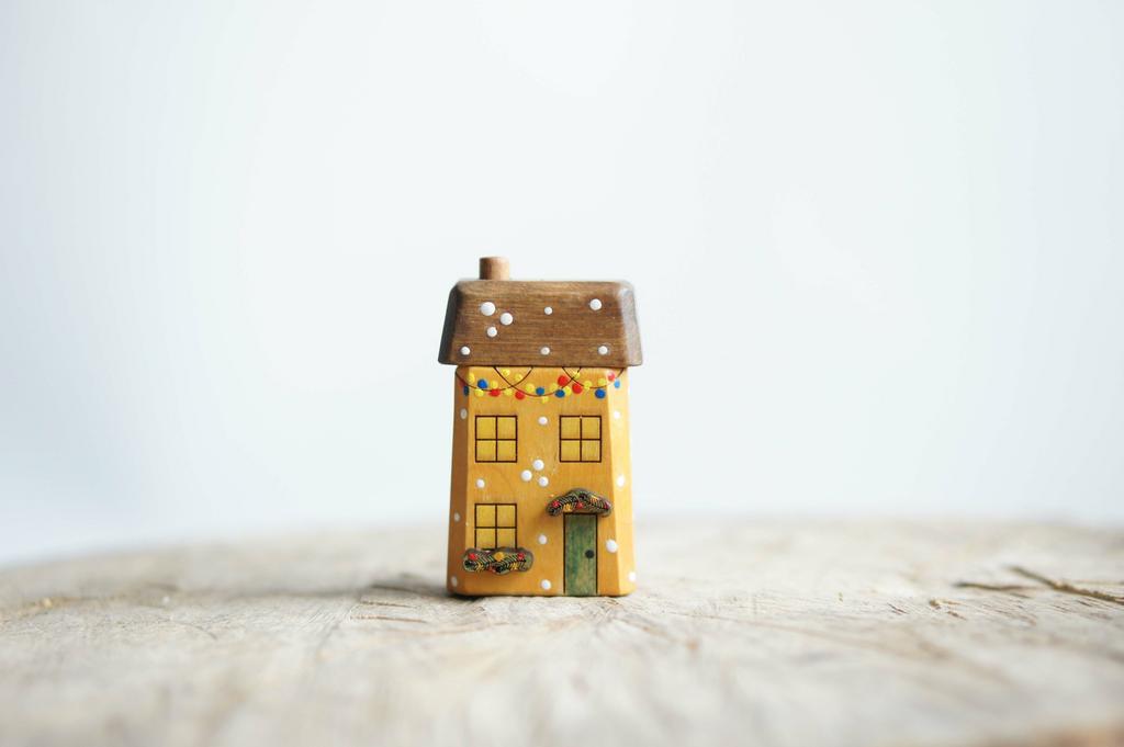 House with snowflakes wooden toy (painted yellow)