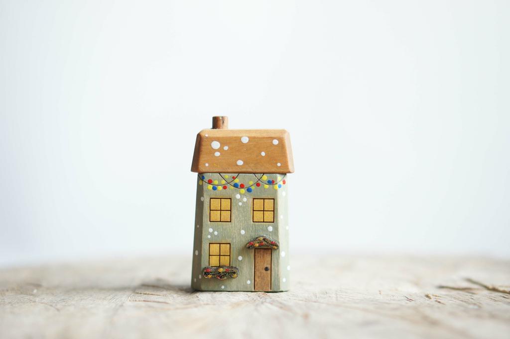 House with snowflakes wooden toy (painted blue)