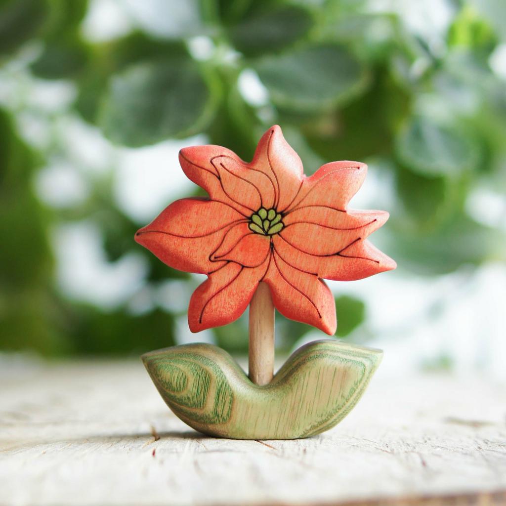 Poinsettia flower wooden toy (birth flower December)