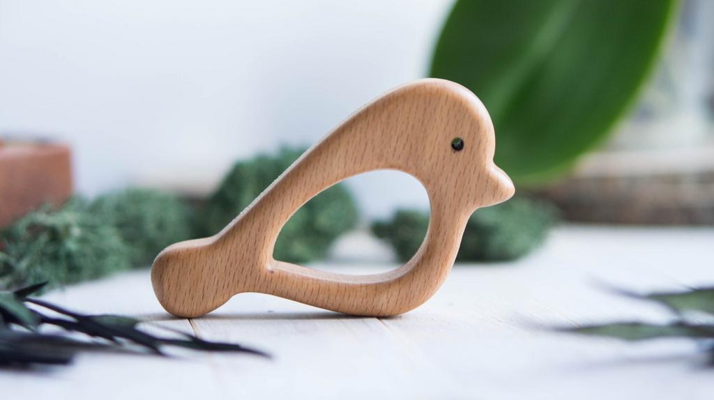 Wooden teether bird