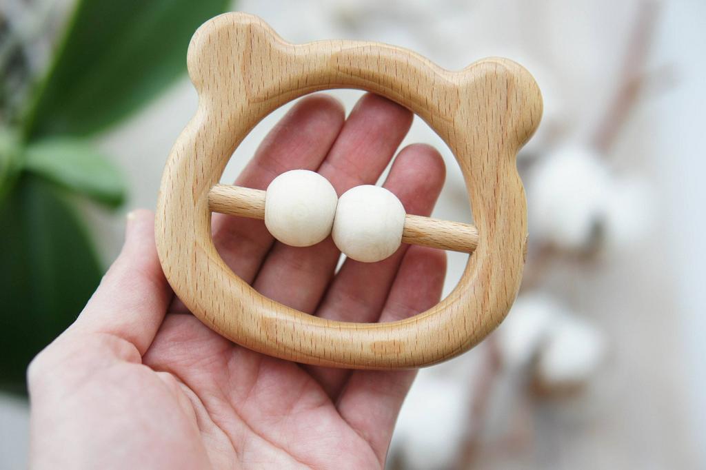Traditional wooden teddy bear rattle