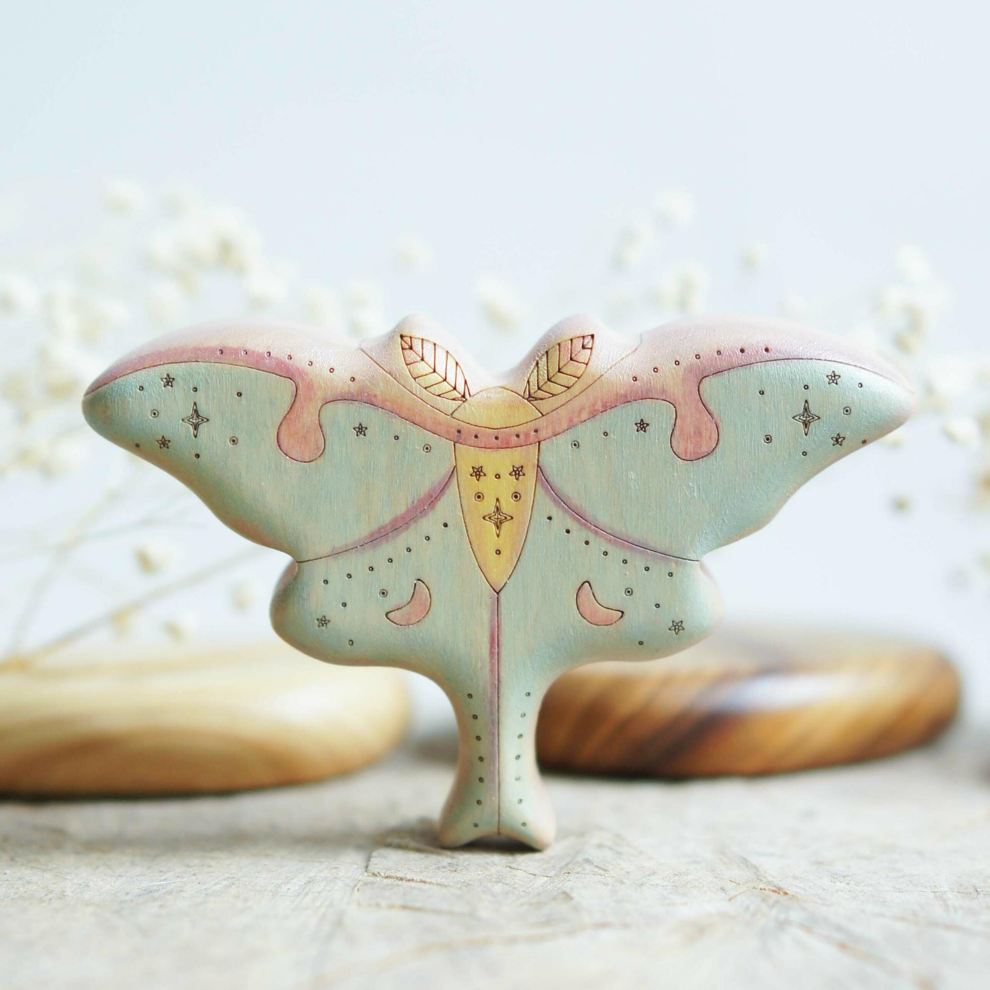 Luna Moth wooden toy (blue)