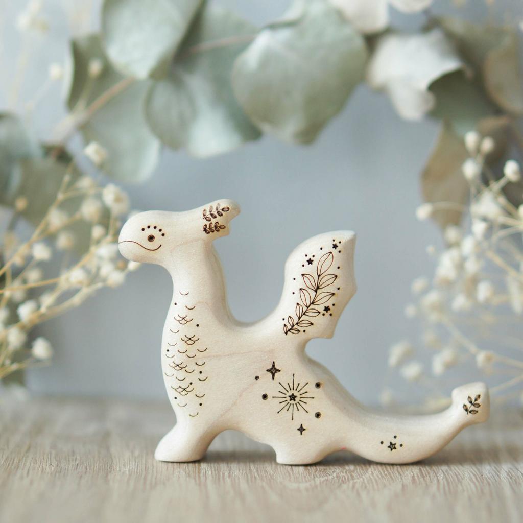 Wooden baby dragon toy (natural with sparkle)