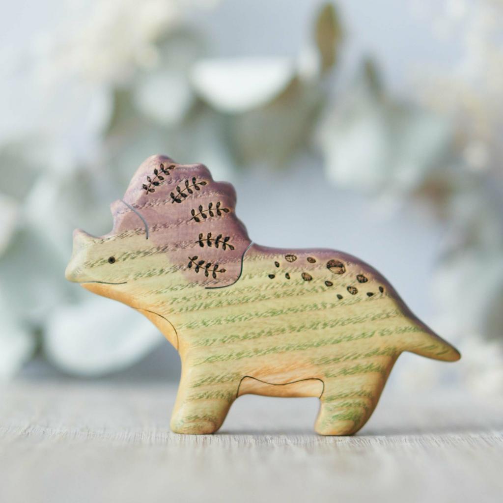 Dinosaur Triceratops wooden toy (colored)