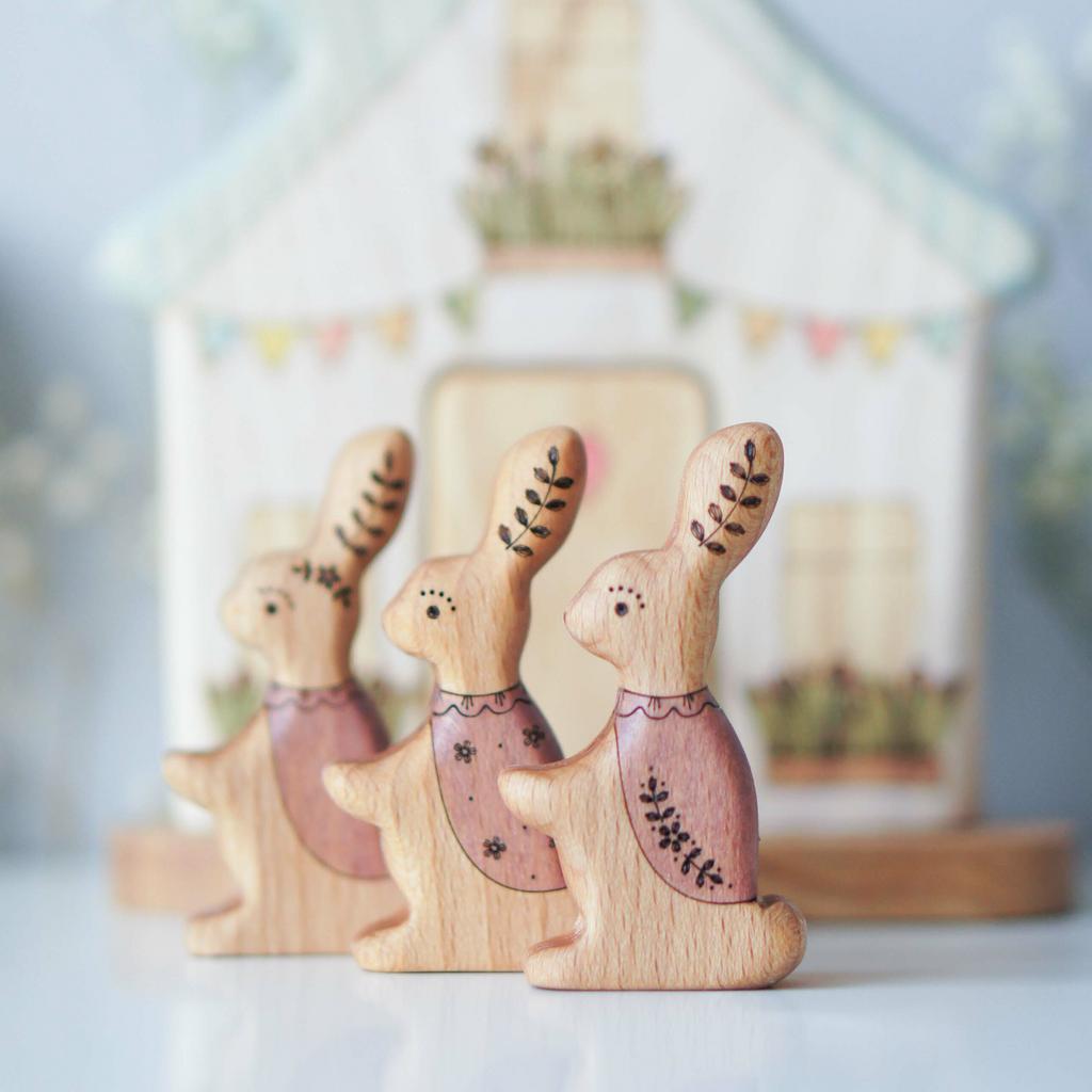 Peter Rabbit's sisters Flopsy, Mopsy and Pixie wooden toys set of 3