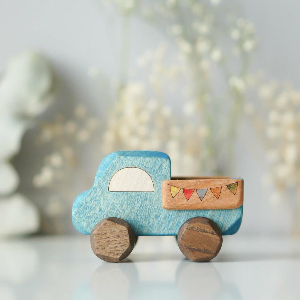 Blue car wooden toy