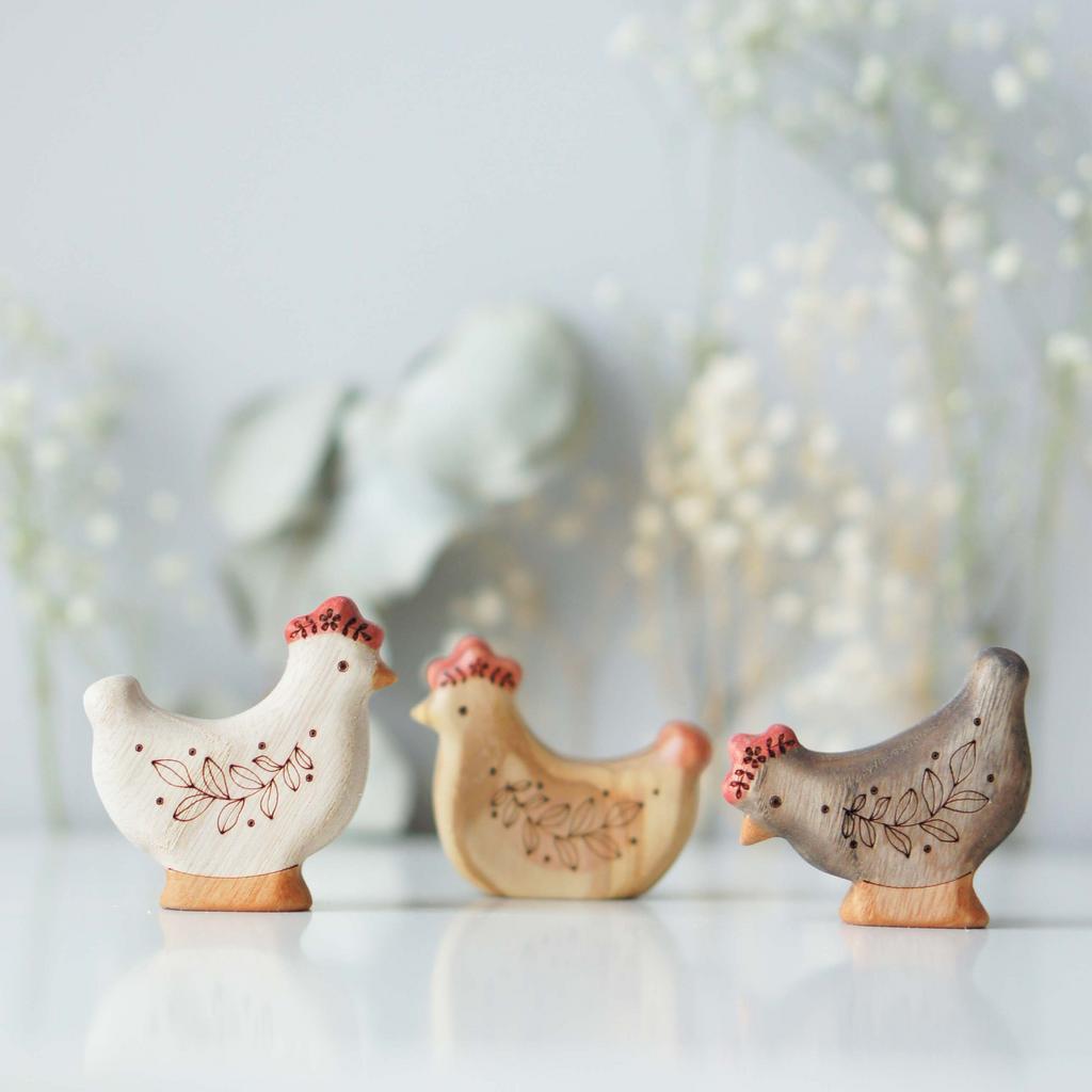 Set 3 hen wooden toys