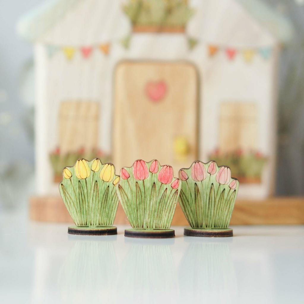 Set 3 tulips (pink, yellow, red)