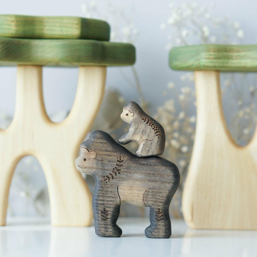 Gorilla with  baby wooden toy (colored)