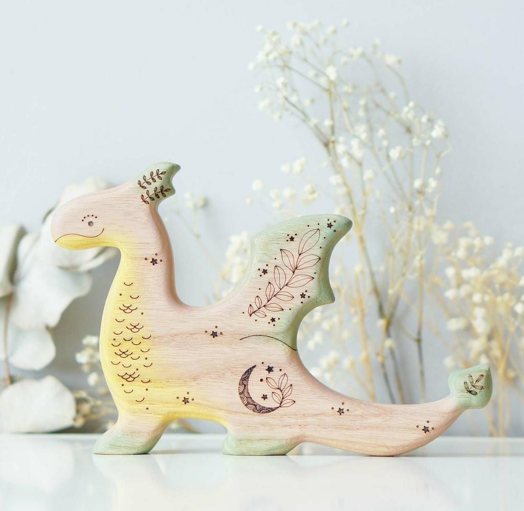 Dragon wooden toy (soft pink and silver sparkle)