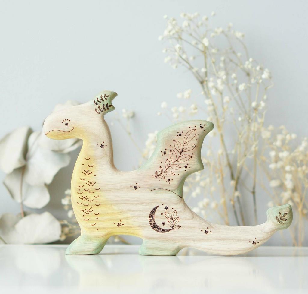 Dragon wooden toy (soft white and silver sparkle)