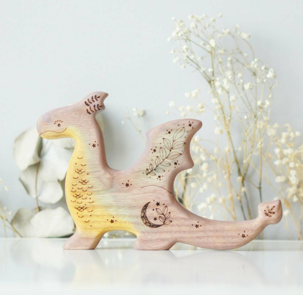 Dragon wooden toy ((purple and gold sparkle)
