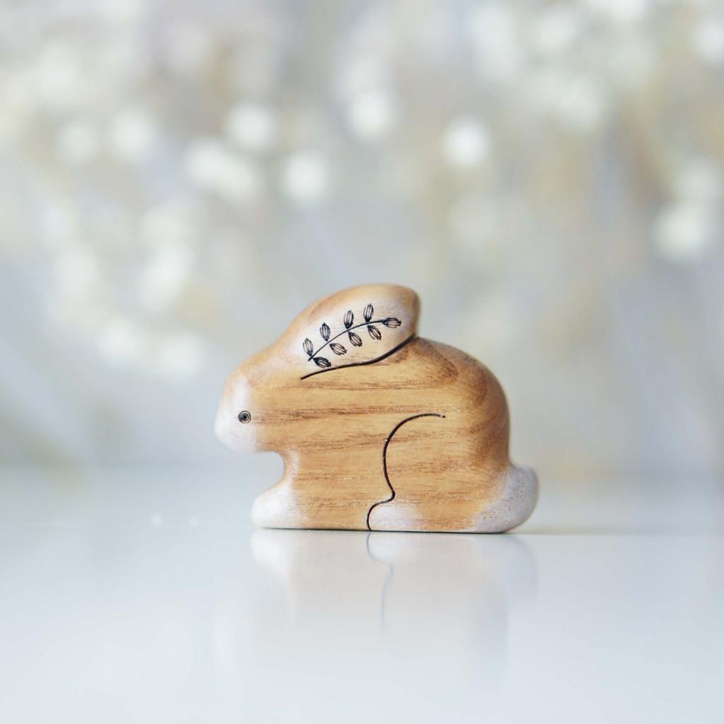 Wooden bunny toy №6 (brown with white paws)