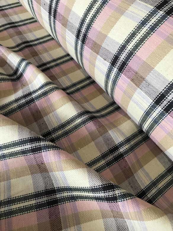 Лён с хлопком "Розовая клетка" плотный