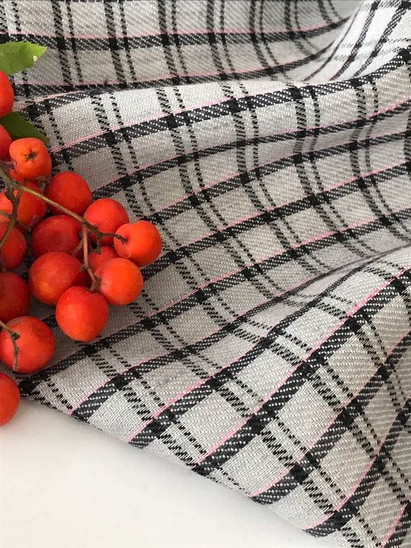 Лён с шерстью  "Светлая клетка"